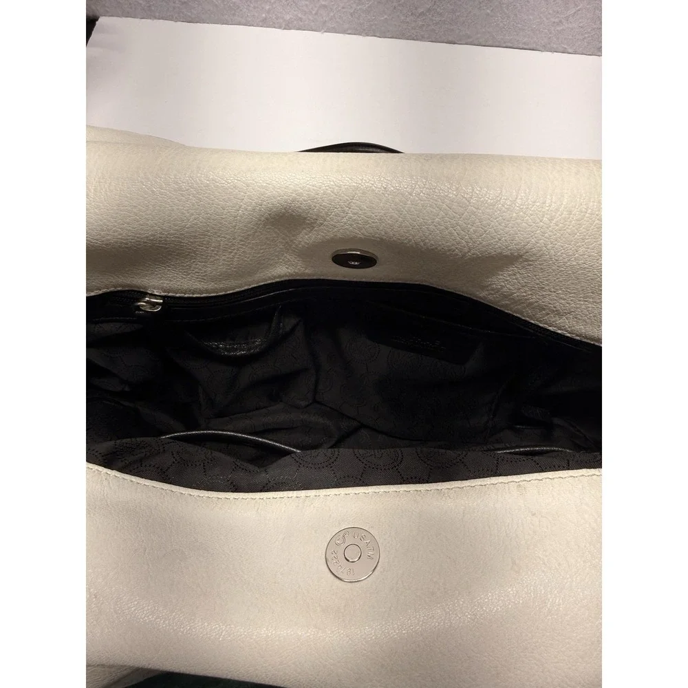 Michael Kors Tippi Large Satchel Leather Handbag Purse Black Cream White